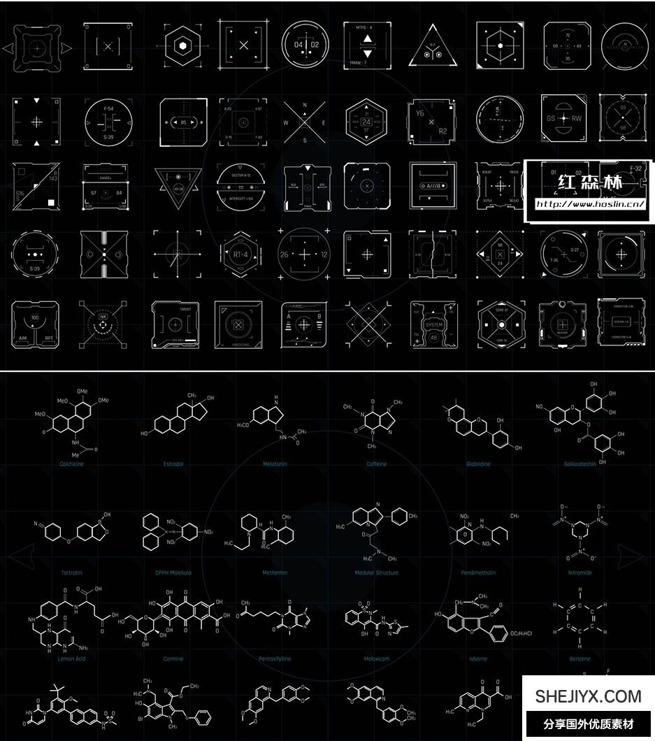 AE模板!700个未来科技感HUD动态图形UI界面元素动画包